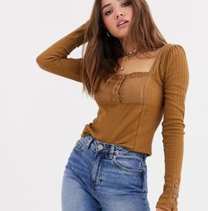 SOLD ON M| Free People Sugar Sugar Square Frill Neck Top